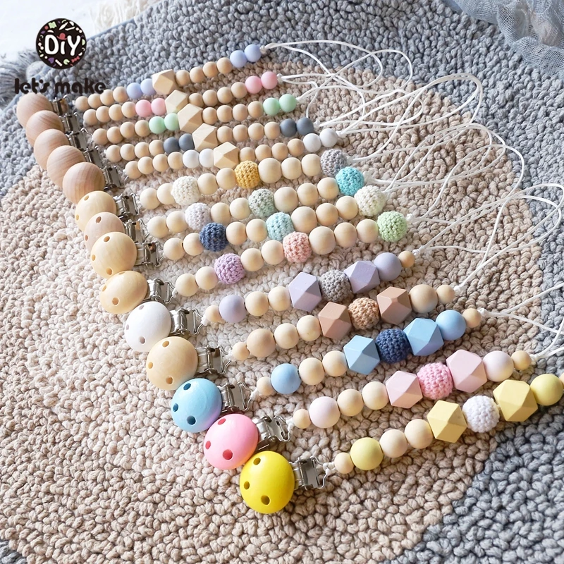 1pc Wooden Pacifier Chain Maple Beads Hexagon Crochet Beads Baby Teether Pacifier Chain Wood Crafts Toys Pacifier Holder