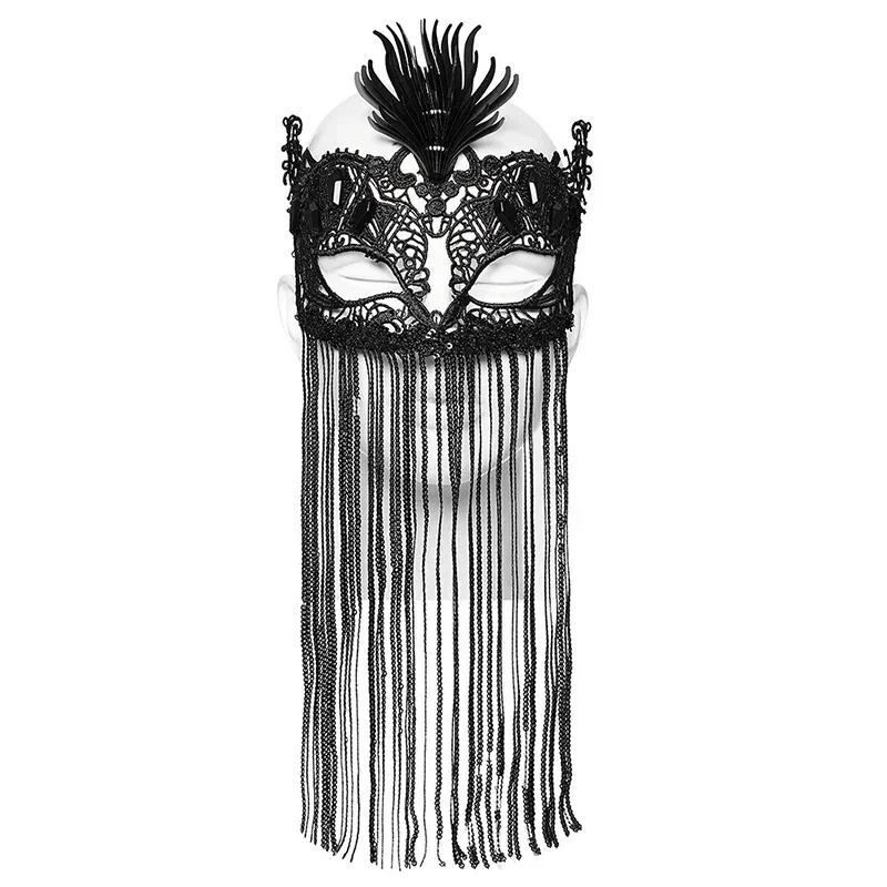 PUNK RAVE Women\'s Gothic Fringed Lace Coffin Sexy Mysterious Eye Mask Personalized Party Club Half  Halloween Accessories