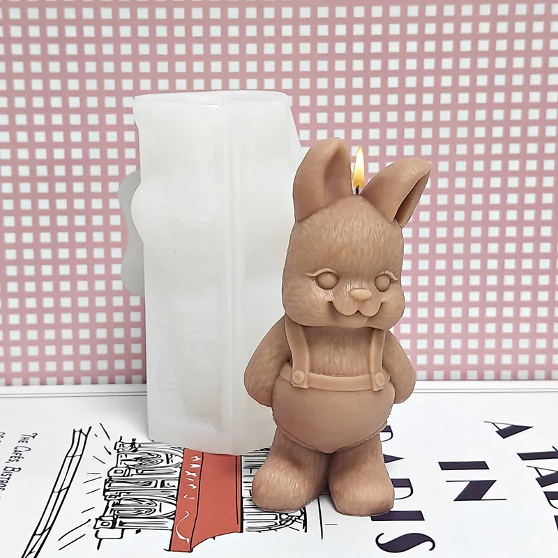 Overalls-Wearing Rabbit Candle Mold Silicone DIY Handmade Aromatherapy Wax Mold Healing Cute Style Decorative Art Handmade Tool