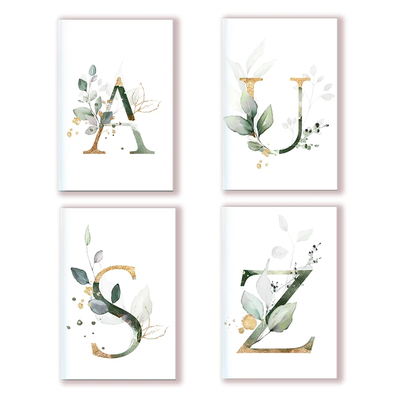 Lined A5 Notebook Writing Pads Initial Alphabet Letter Note Book Majuscule Letters Flower Decor Personality Name Design # X179