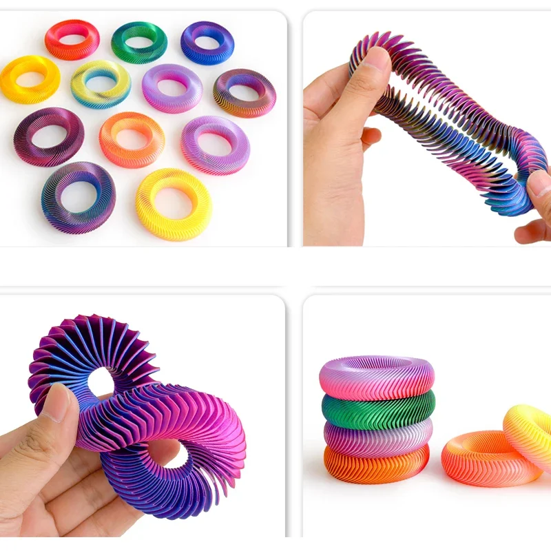 3D Printed Squishy Loopz Sensory Toys Rainbow Magic Springs Circle Toys Telescopic Telescopic Stress Relief Fidget Toys