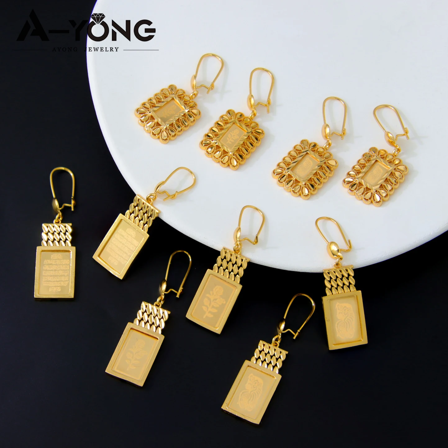 AYONG Arab Luxury Dangle Earrings 21K Gold Plated Dubai Elegant Drop Earring for Women Fashion Wedding Party Jewelry Gift