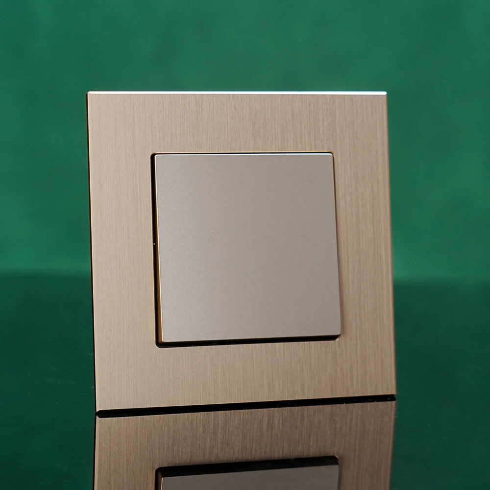 EU standard switch socket 86*86mm black gold grey one open single control dual control switch aluminum brushed panel with ce