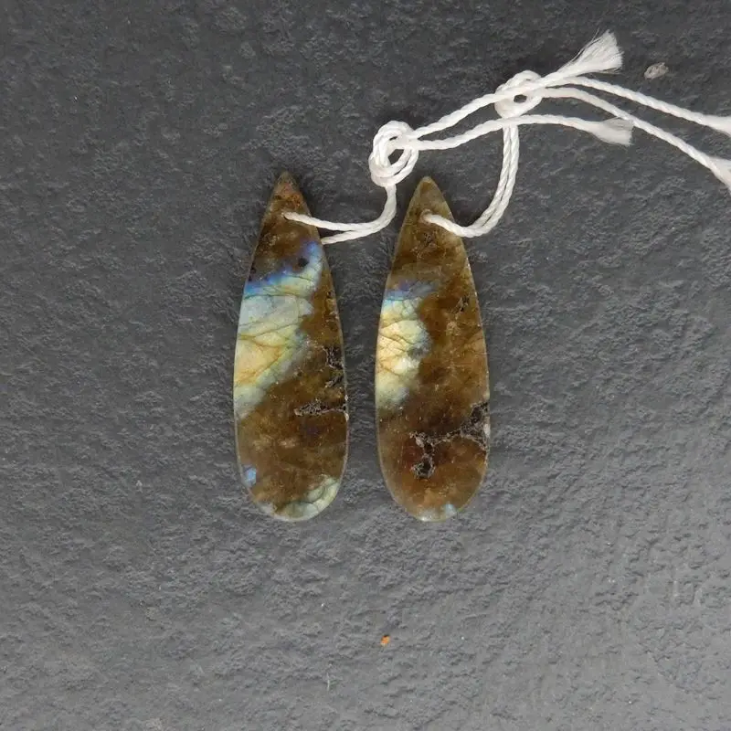 2 قطعة مكونات الدمعة اللابرادوريت الطبيعية جريئة الذهب الأزرق شيلر فرقعة الملمس للمجوهرات اليدوية الحرف اليدوية #2