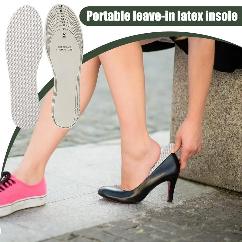 Latex Shoe Inserts Soft Comfortable Replacement Inner Soles 2 Pairs Anti-slip And Shock-Absorbing Cuttable Insoles For Work