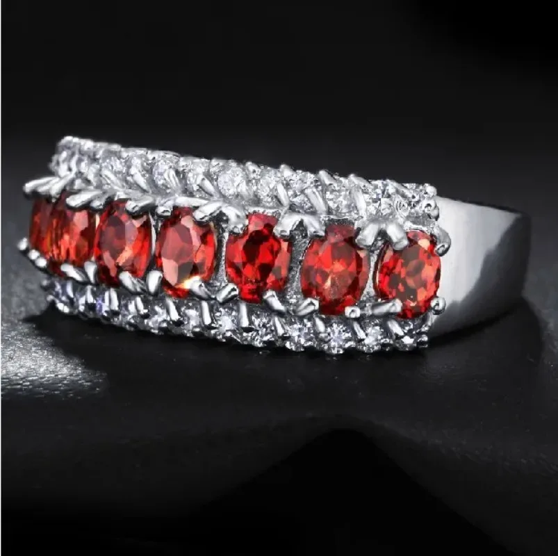 Luxury Lab Garnet Ring White Gold Party Wedding Band Rings for Women Jewelry Gift