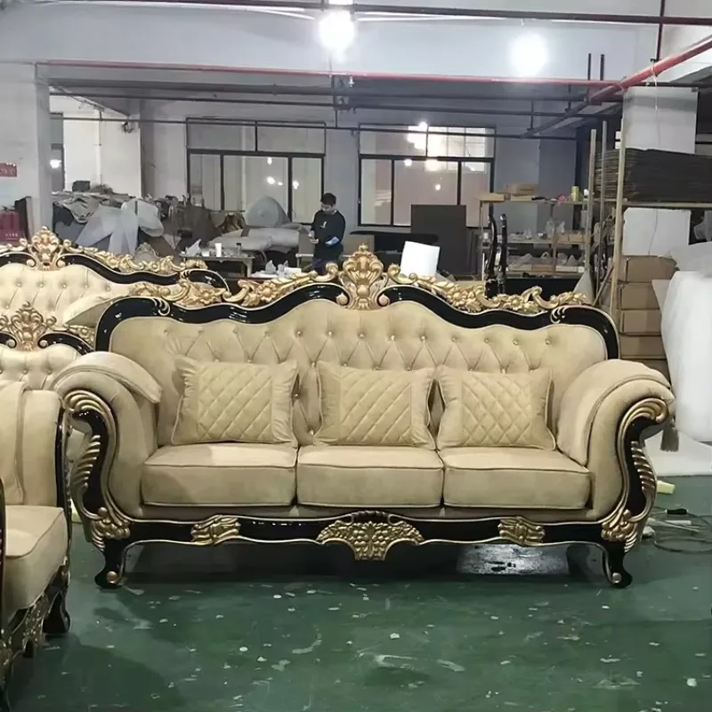 

European luxury entrance leather sofa set American solid wood European style
