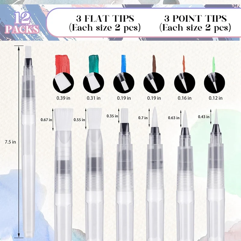 أقلام فرشاة مائية بأطراف متنوعة ، مانعة للتسرب ، ألوان مائية مع أغطية ، 12-قلم