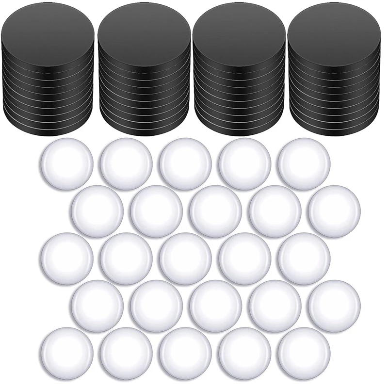 Fridge Magnets For DIY Crafts Sets Round Magnetic Discs With Clear Dome Cabochons Glass Magnets Discs (48 Sets) Black