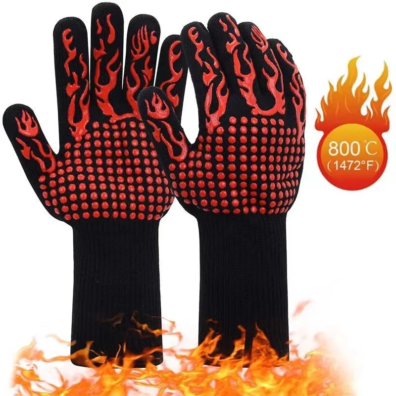 Neue Aramid 500-Grad-Grillofen-hitzebeständige Handschuhe, schnittfeste, flammhemmende Handschuhe zum Grillen und Backen