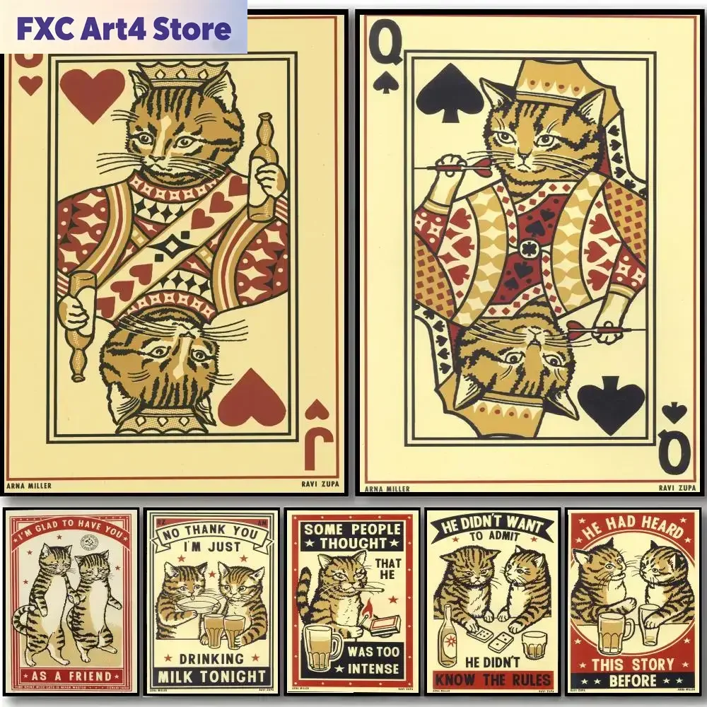 Rahmenloses Poster mit Motiv „Dinner Pet Cat Classic Anime“, HD-Kunst, selbstklebende Wanddekoration, wasserfest, für Zuhause, Wohnzimmer, Schlafzimmer, Bar, ästhetische Dekoration
