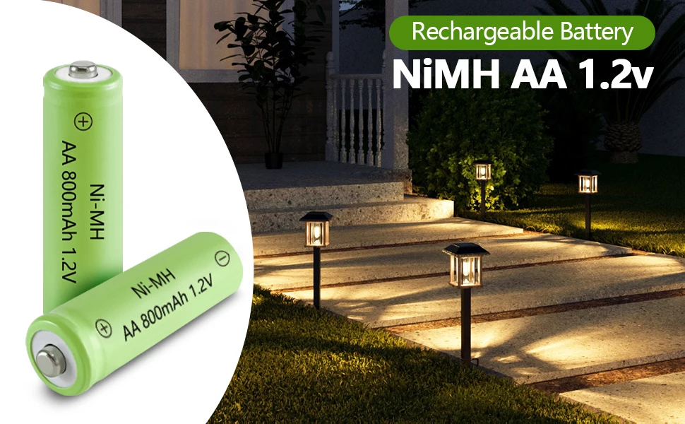 Solar Rechargeable Ni-MH AA Batteries 800 mAh Battery, Double A Rechargeable Batteries 