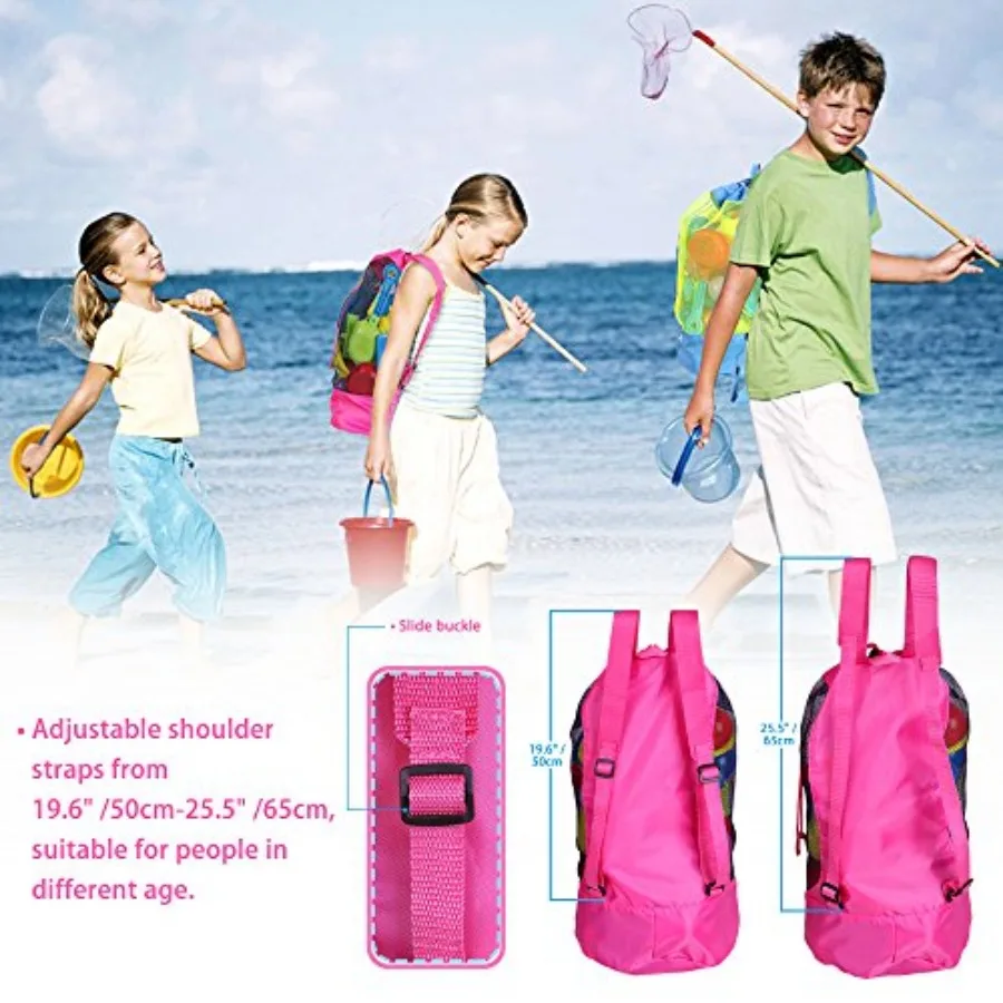 EocuSun Large Mesh Beach Bag Tote Durable Sand Away Drawstring Beach Backpack Swim and Pool Toys Balls Storage Bags Packs, Stay - view 5