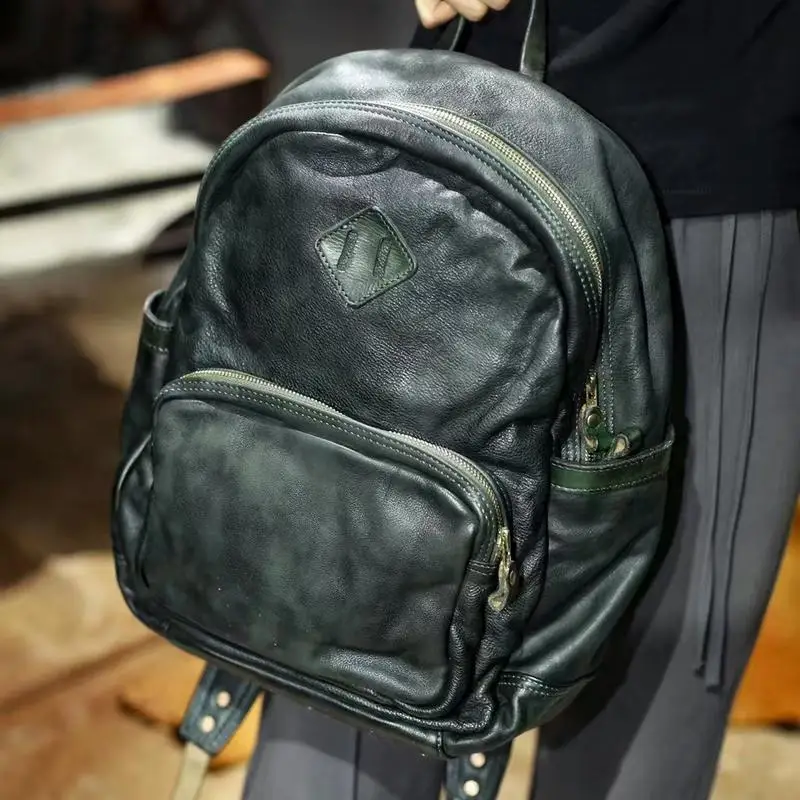 

vintage travel genuine leather men's women's large-capacity backpack casual designer handmade real cow leather laptop bagpack