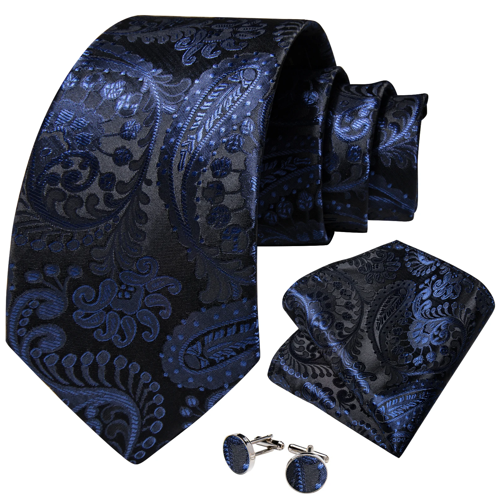 

New Classic 8cm Men's Tie Set Handkerchief Cufflinks Blue Paisley Wedding Necktie Accessories Gravatas Wholesale Dropshipping