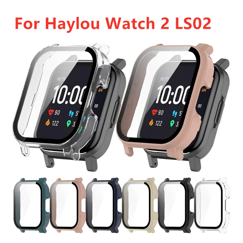 Full Coverage Frame Shell Tempered Glass + Screen Protector Case Cover For Haylou Watch 2 LS02 SmartWatch Protective Case