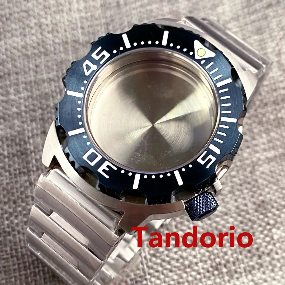 42mm Men's Watch Silver Case for NH35 NH36 Movement AR Sapphire Crystal 200M Monster 3.8 O'clock Crown Blue Ar Solid Back