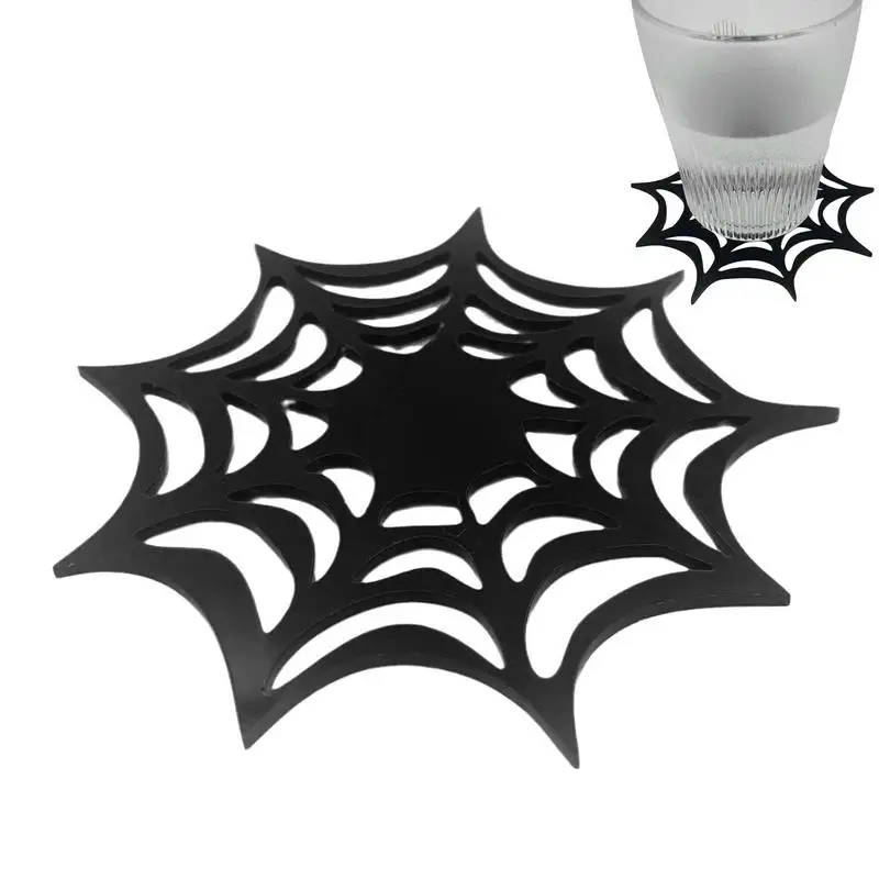 Spider Web Coasters Hollow Out Decorative Placemat For Halloween Gothic Acrylic Horror Heat Insulation For Family Festival Party