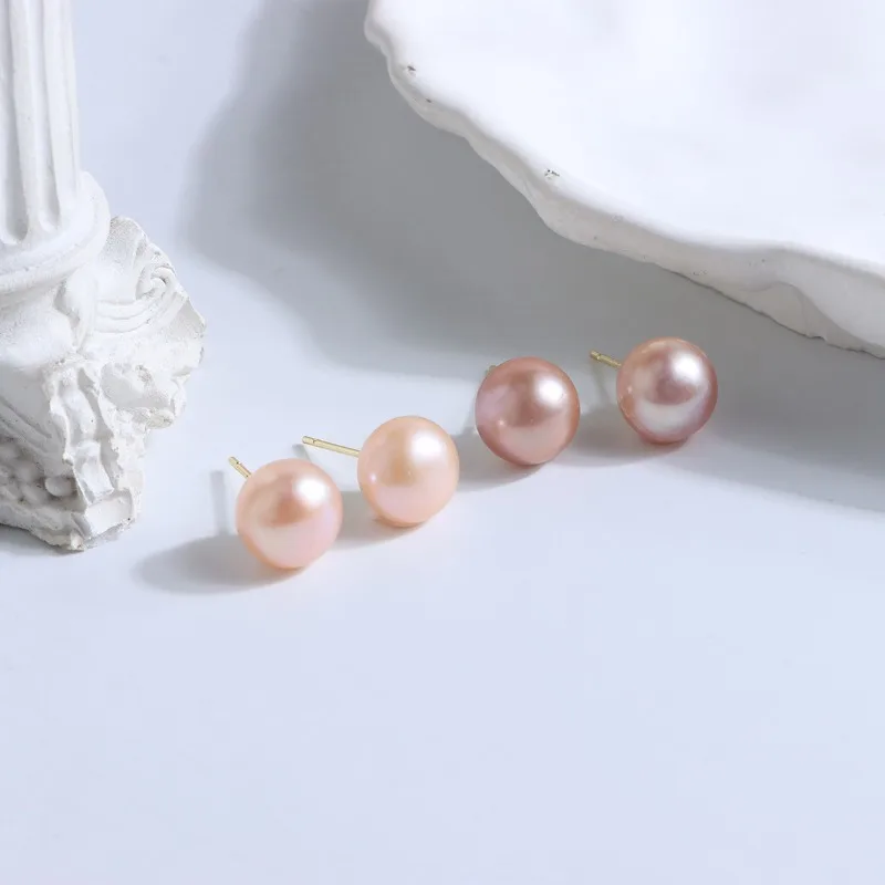 Minar INS Fashion White Pink Purple Color Genuine Freshwater Pearl Stud Earrings for Women Gold Plated Copper Statement Jewelry