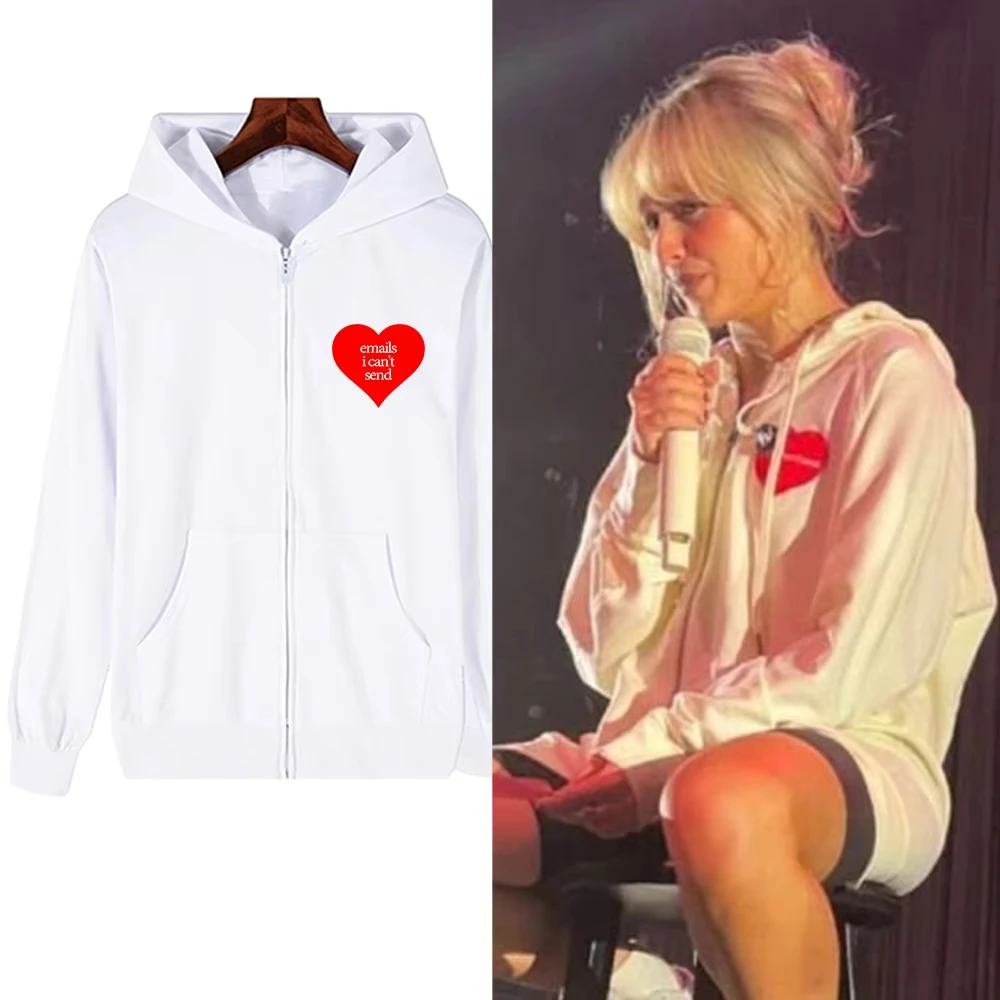 Sabrina Carpenter Gleicher Stil E-Mail, ich kann nicht schicken, Kapuzenpullover mit Reißverschluss, langärmelig, Harajuku-Pullover, Streetwear, Fan-Geschenke