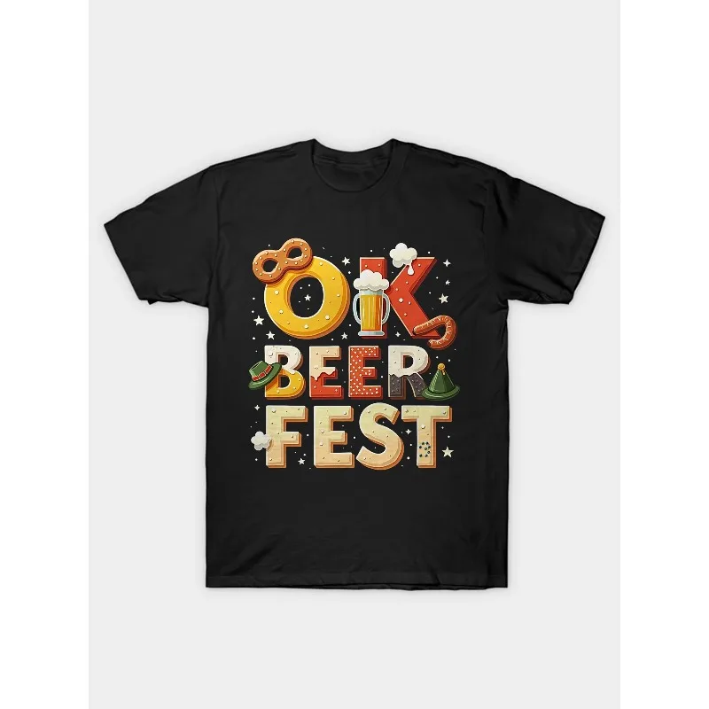 

Funny Oktoberfest Beer Shirt Pretzel Hat Stein Graphic Tee OK Beer Fest Drinking Party Shirt For Men Gift