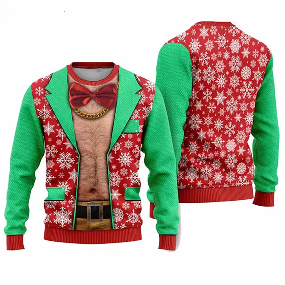 

3D Christmas Dog Snowflake Bell Reindeer Santa Claus Print Christmas Sweater Holiday Party Sweatshirt Christmas Tees