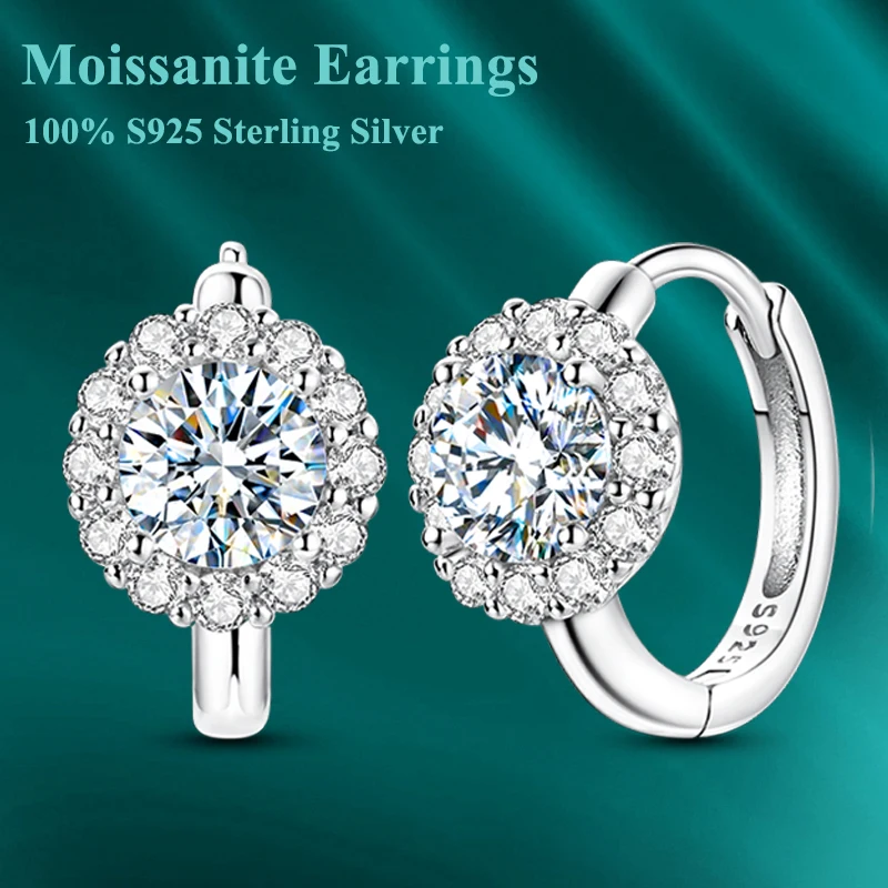 

Настоящие сверкающие серьги с муассанитом, серебро 925 пробы, серьги-кольца для женщин, свадебные, помолвочные, вечерние, роскошные ювелирные изделия, всего 1 карат