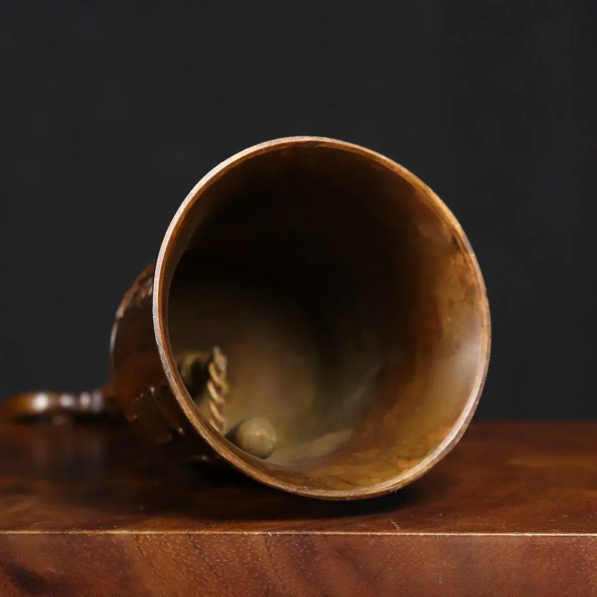 Brass Tianpeng Emperor Bell Sanqing Three-Pronged Vajra Hand Bell Antique Feng Shui Meditation Craft Decor