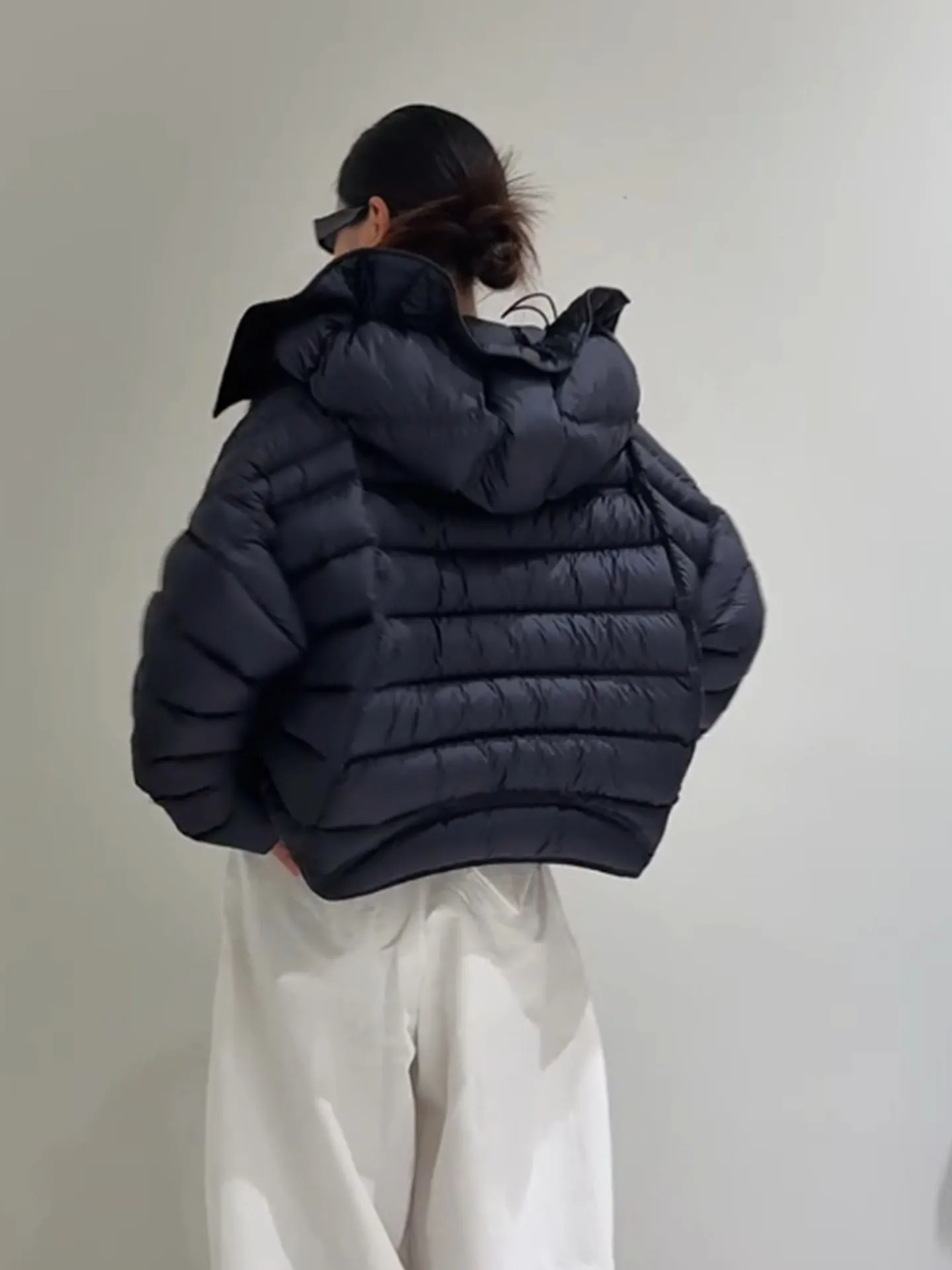 Sli Bla Hooded ort down Jaet Women's 2025 Winter New Sle Bread Puff Coat High Waist Regular Fit Commute Sle