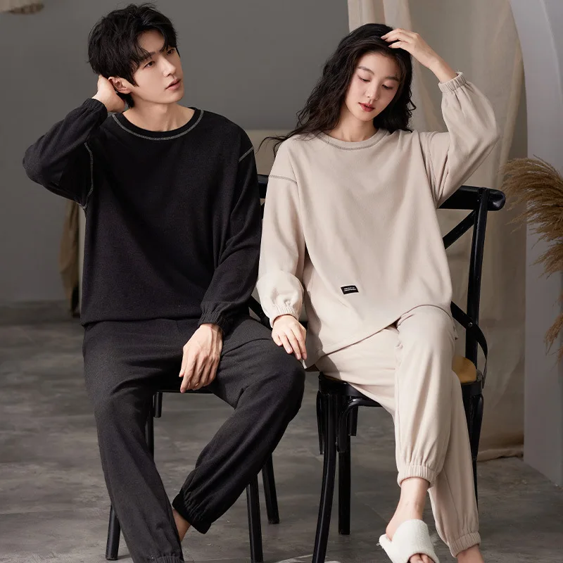 Thin Velvet Sleepwear for Couples 2024 New Korean Fashion Home Clothes Women and Men Matching Pajamas Autumn Warm Nightwear