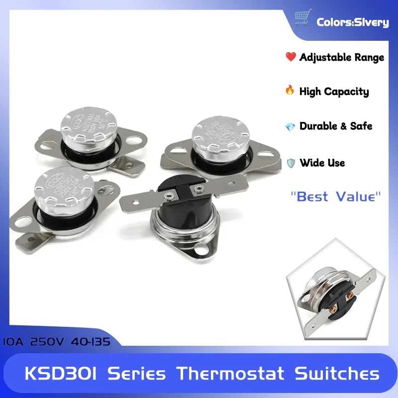 

10A 250V 40-135 Degree Bakelite KSD-301 Temperature Switches Thermostat Sensor 1~25pcs KSD301 Switch Normally Open/Close