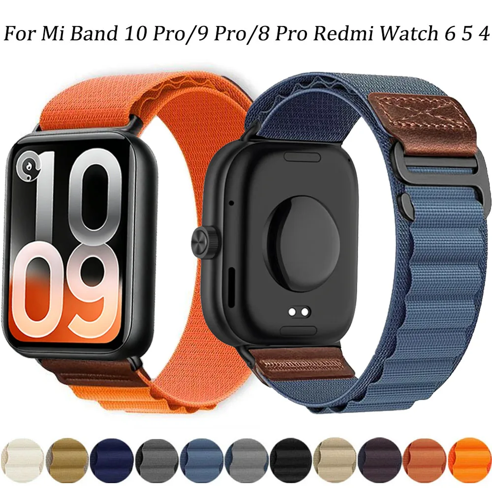 Nylon Retro Leder-Etikettenarmband für Redmi Watch 6 5 4 Sport Atmungsaktives Armband Xiaomi Mi Band 10 Pro 9 Pro 8 Pro Zubehör