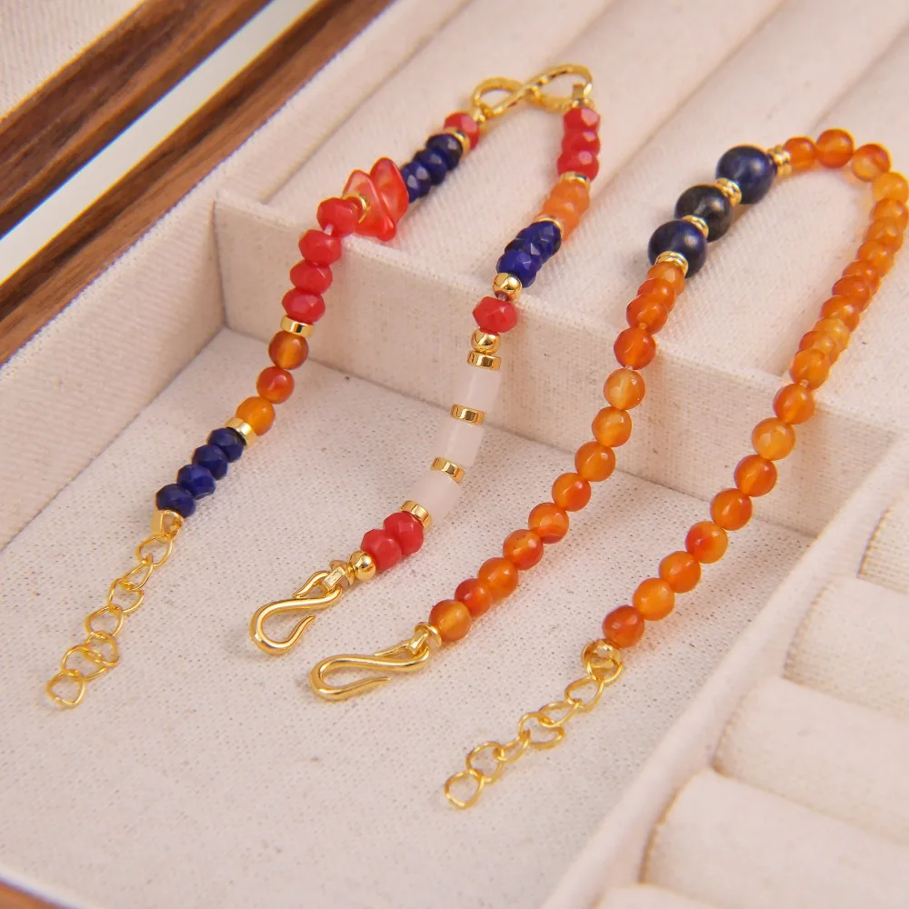 

2026 New Light Luxury Strand Bracelet Raw Stone Fashion Versatile Bracelet Colorful Stone Russia Style Retro Classic Bracelet