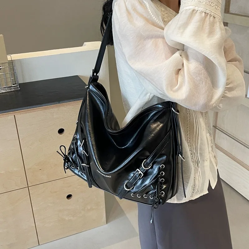 2024 Fashion Trend Large Capacity Black Handbag Luxury Designer Shoulder Bag for Women High Quality PU Leather Crossbody Bag