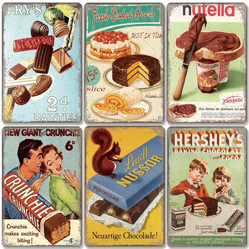 Chocolate Metal Plaque Vintage Delicious Chocolate Bar Cake Metal Tin Signs Retro Wall Decor Coffee Shop Dessert House Bakery