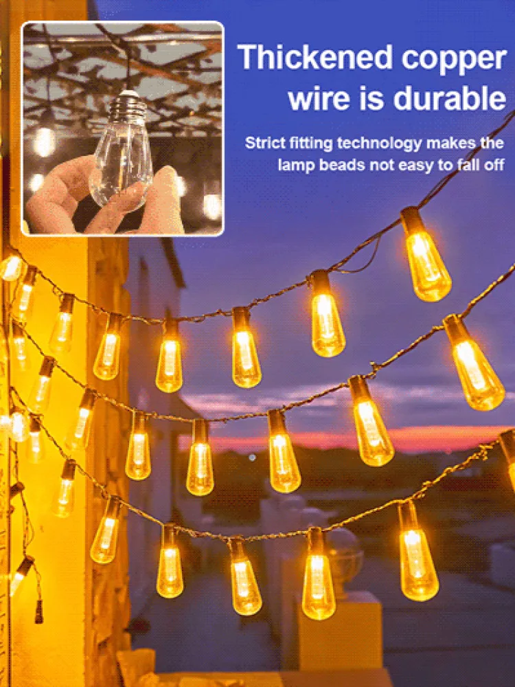 Solar String Lights Outdoor Christmas Lights LED Shatterproof Bulbs Weatherproof Hanging Lights for Festivals Backyard Bistro