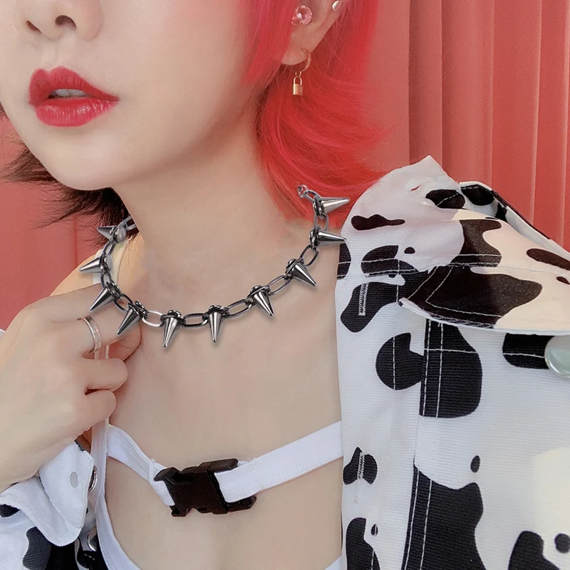 Metal Spikes Studs Rivets Punk Goth Necklace Choker Collar