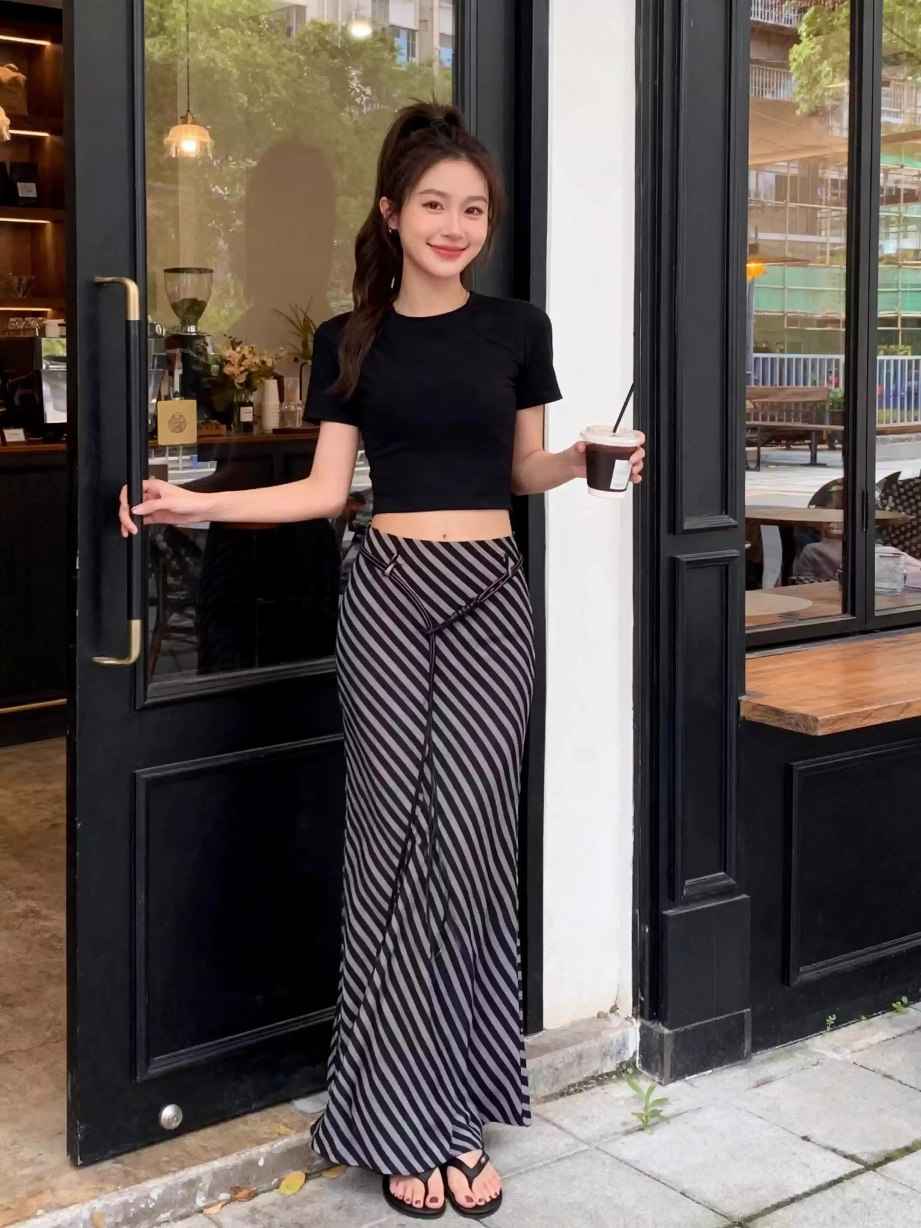 High Waist Slim Fit Striped Half Skirt Fashionable Summer Fish Tail Skirt Versatile Workwear a Line Long Skirt for plus Size ... view 3