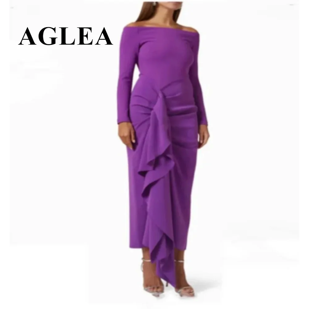 AGLEA Boat Neck Prom Dress Long Sleeves Ankle Length Evening Dress With Summer Women Wedding Party Formal Gowns 2024 Arabia