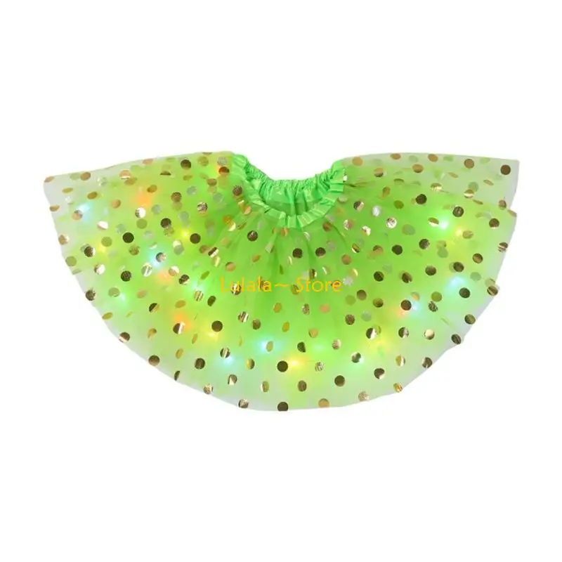 

Y4QA Children Kids Girls LED Ballet Skirts Elastic Mesh Tutu Dress Gymnastics Dancing Skirt Princess Pettiskirts