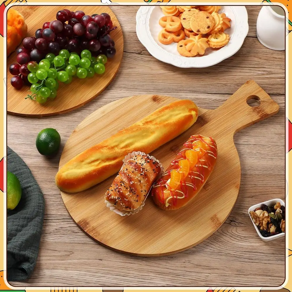 12 Bamboo Round Cutting Board with Handle, Set of 10, Ideal for Kitchen Prep, Baking, and Serving Pizza, Bread, Cake, Cheese, Fr