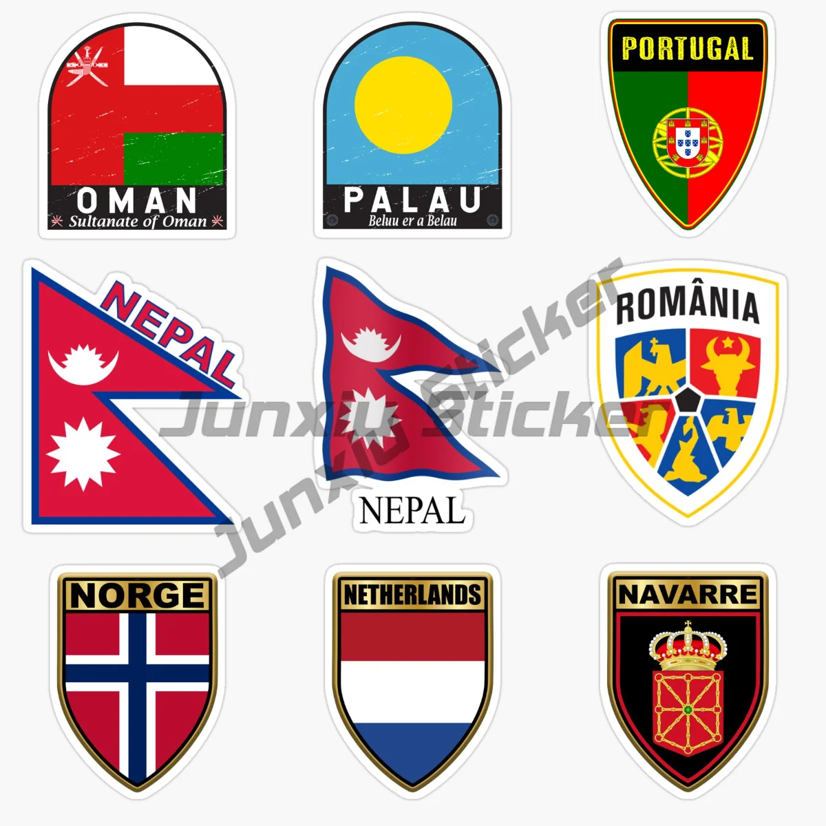

NAVARRE NEPAL NETHERLANDS NORGE OMAN PALAU PORTUGAL ROMANIA Shield Flag Car Stickers Vinyl Self Adhesive Waterproof Stickers