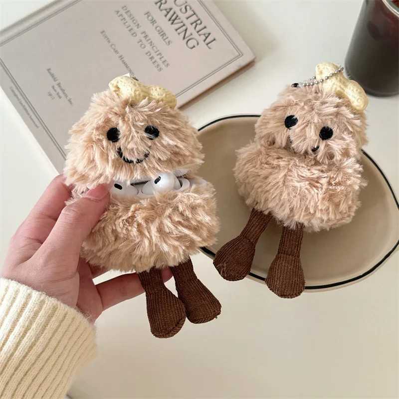 

Kawaii Fluffy Peanuts Expression Earphone Case For Apple Airpods 4 Pro 2 3 Cover with Crossbody Lanyard Headphone Charging Cases