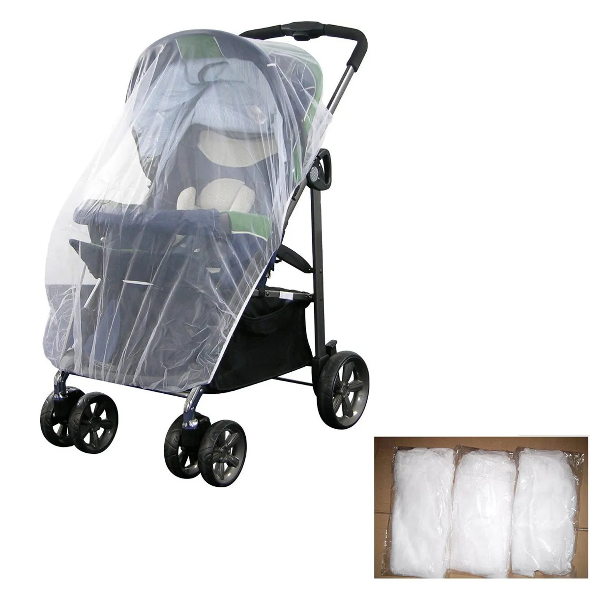 

Baby Infant Stroller Mosquito Net White Polyester Fabric Elasticated Fit Protects from Bees Wasps Flying Insects Stroller Cover