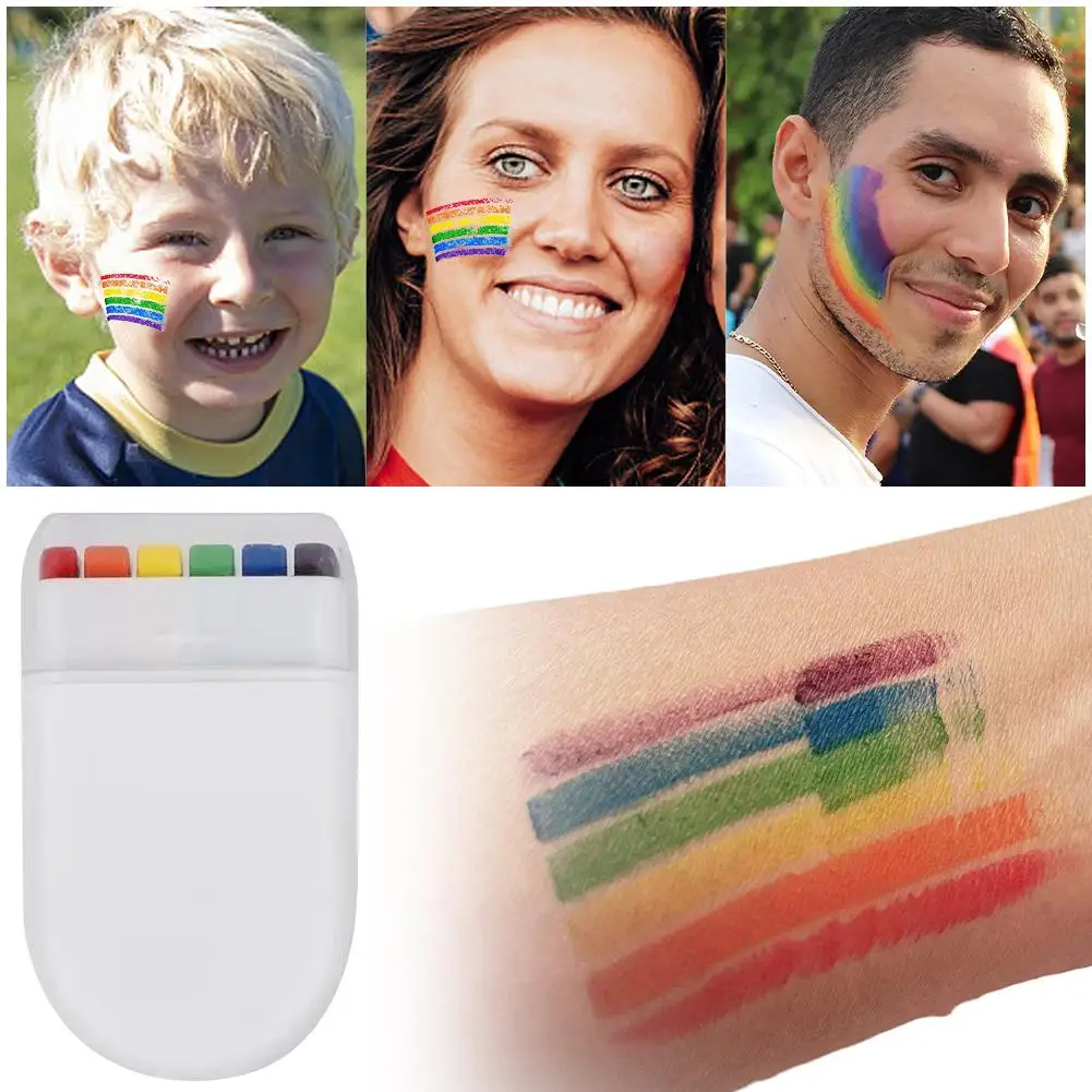 Rainbow Face Body Paint Stick Paint Paste Washable Body Tattoo Colored Oil Pigment Pen Rainbow Pride Flag Face Paint Makeup