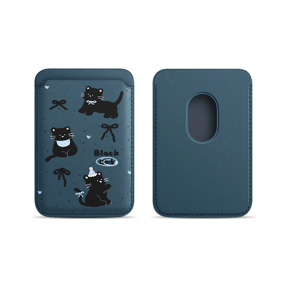 Niedliche schwarze Katzen-Leder-Kartenhülle mit Magnetverschluss, geeignet für alle iPhones, kompatibel mit MagSafe, Kartenhalter für die Rückseite des Telefons. – Detail 12