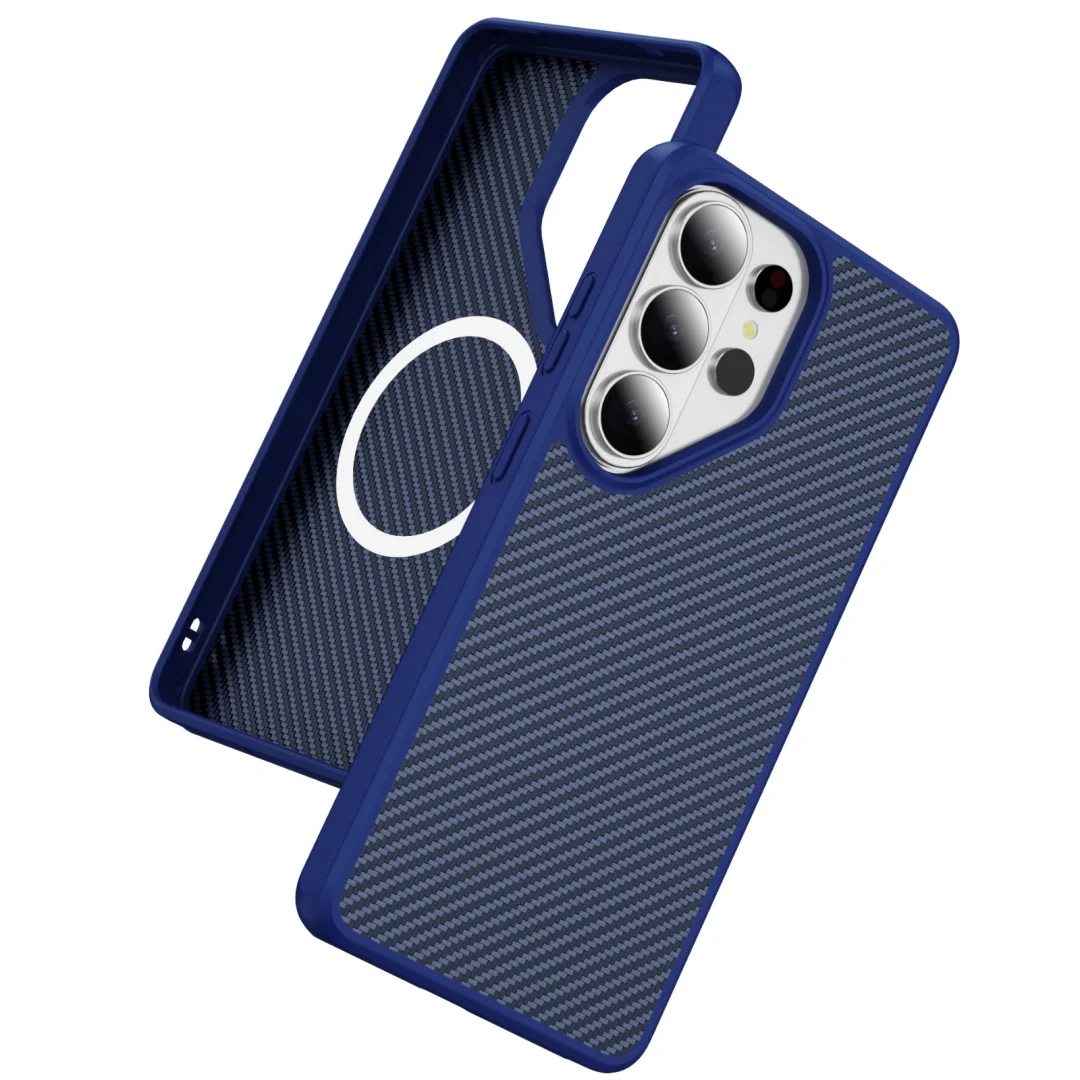 For Magsafe Luxury Business Carbon Fibre Texture Phone Case For Samsung Galaxy S25 S23 S24Plus S26 Ultra Magnetic Charging Cover