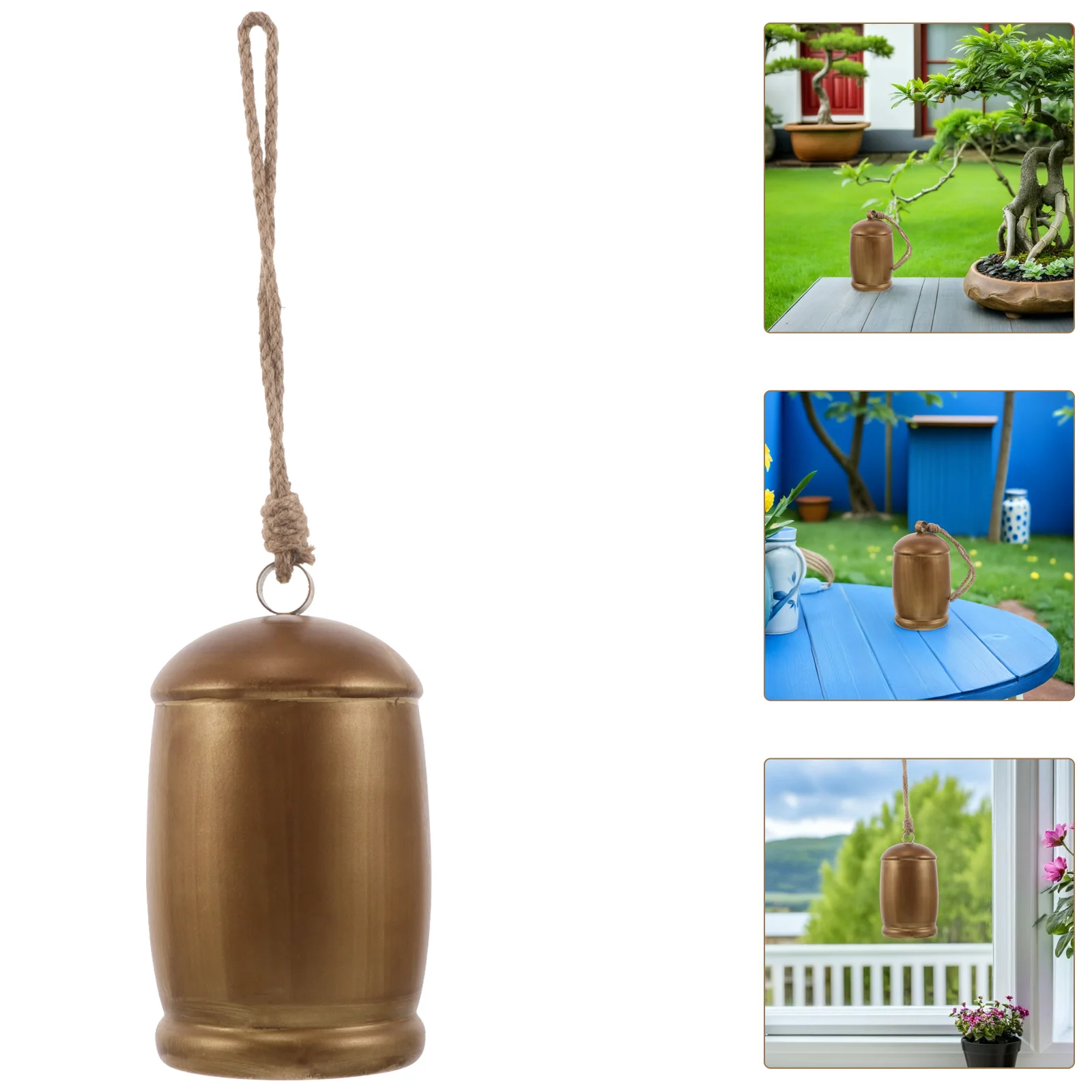 

Rustic Vintage Bell: Distressed Metal Cow Bell With Hemp Rope For Farm Animals Loud Sound Goat Sheep Grazing Decorative Hanging