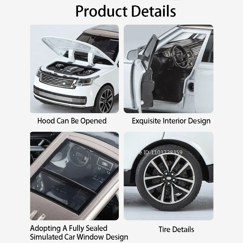 1:32 모델 장난감 자동차 랜드로버 레인지로버 SV 합금 다이캐스트 디펜더 오프로드 차량 사운드 라이트 후진 도어 개폐 가능 남자아이 선물