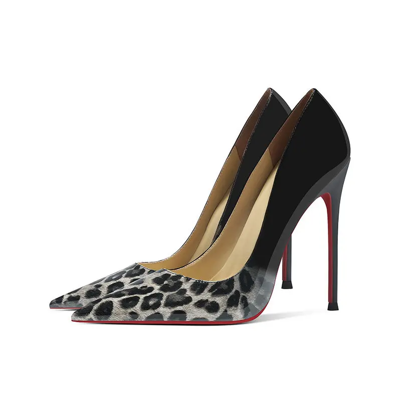 New Leopard Faded Pumps Fashion Ladies Red Bottom Shoes Fashion Snake Stripe High Heels for Club Patent Leahter Women Shoes
